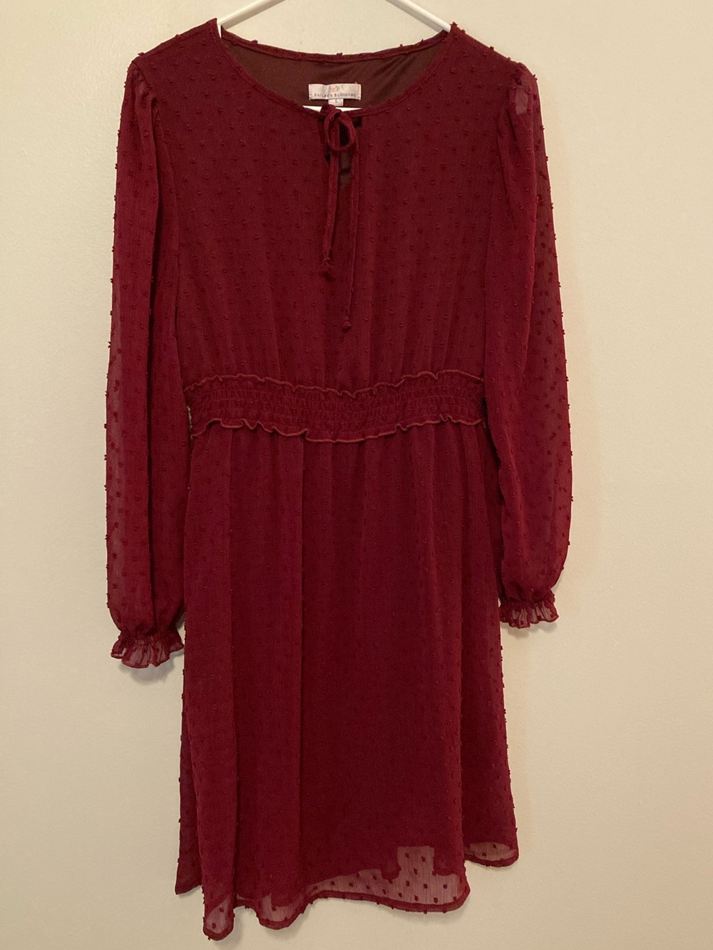 Bailey’s Blossoms Women’s Small Burgundy Long-Sleeve Dress